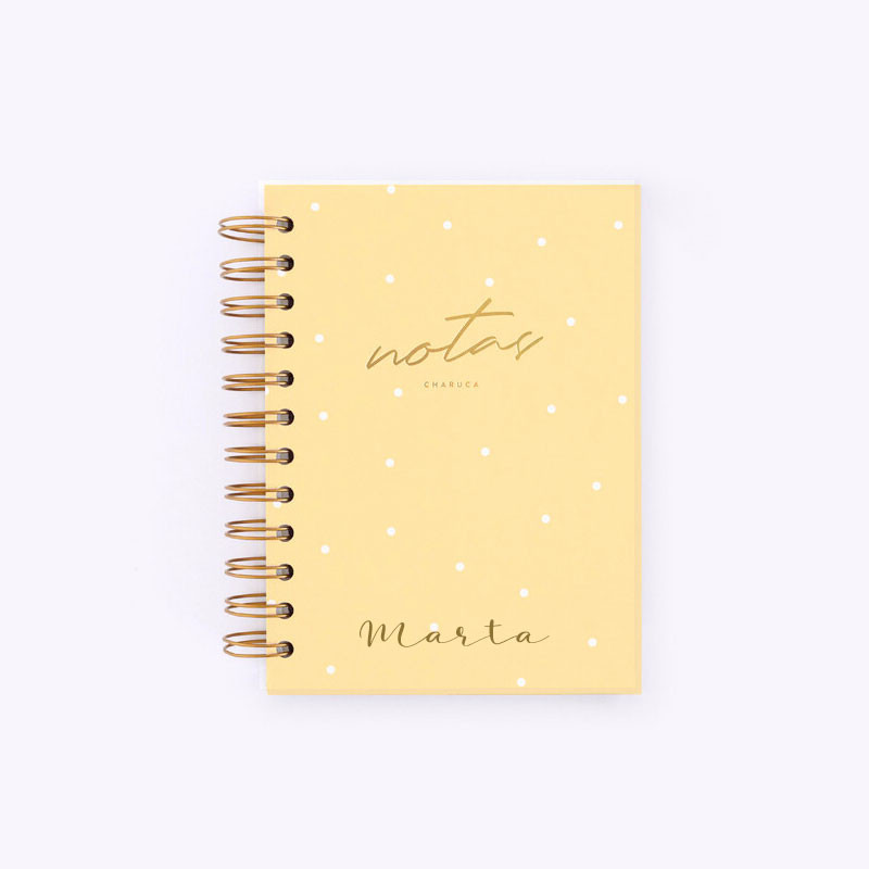 Cuaderno Charuca Vainilla Mini personalizado con texto dorado