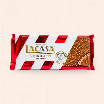 Tableta de turrón crujiente de chocolate y sin gluten de Lacasa, 150 g.