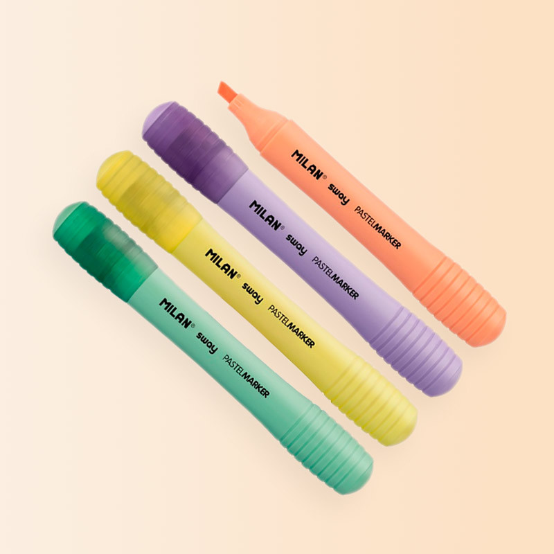 4 Rotuladores fluorescentes Sway Pastel MILAN. Colores: verde, amarillo, lila y naranja. 