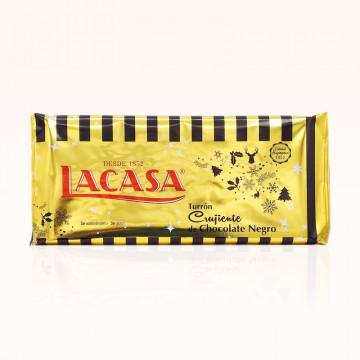 Turrón de chocolate negro crujiente Lacasa, calidad suprema. Tableta de 150 g.
