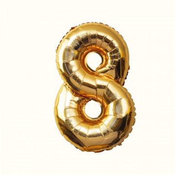 Globo número 8 dorado, especial cumpleaños y aniversarios, tamaño gigante