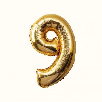 Globo número 9 dorado, especial cumpleaños y aniversarios, tamaño gigante