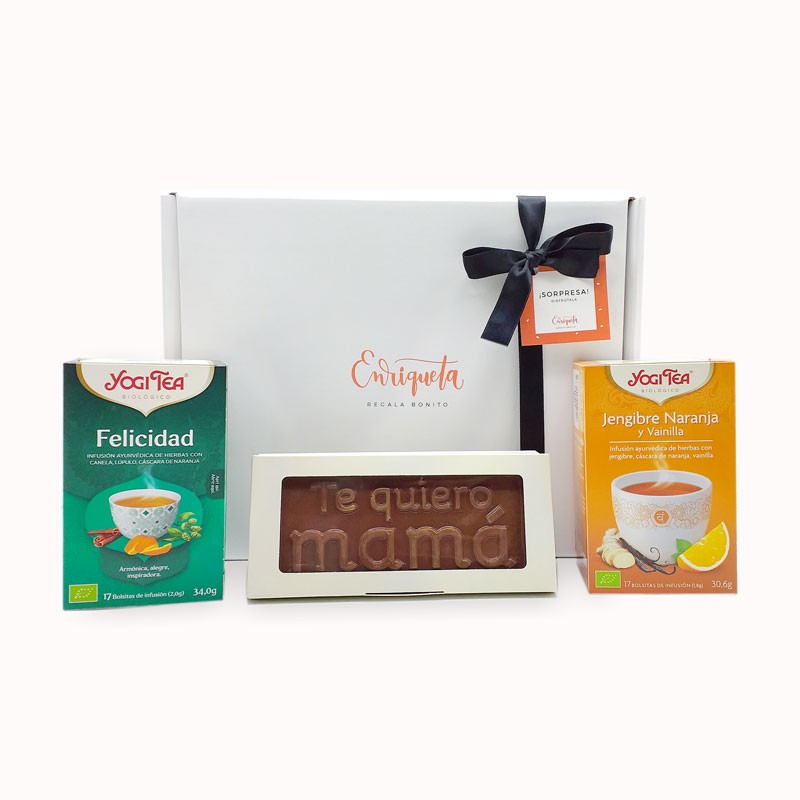 Cosas bonitas para regalar a mamá: chocolate Utopick e infusiones Yogi Tea en caja regalo