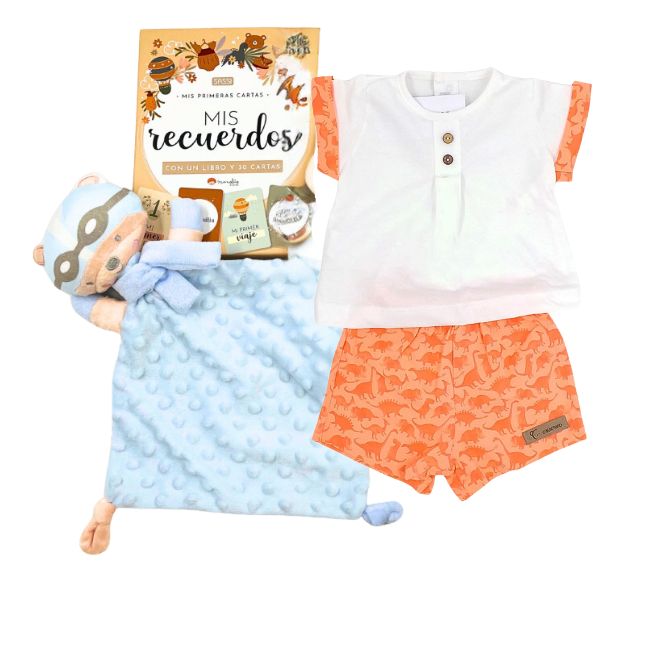 Imagen de dou dou osito azul paracaidista, conjunto niño naranja y blanco y libro de recuerdos bebé image number null