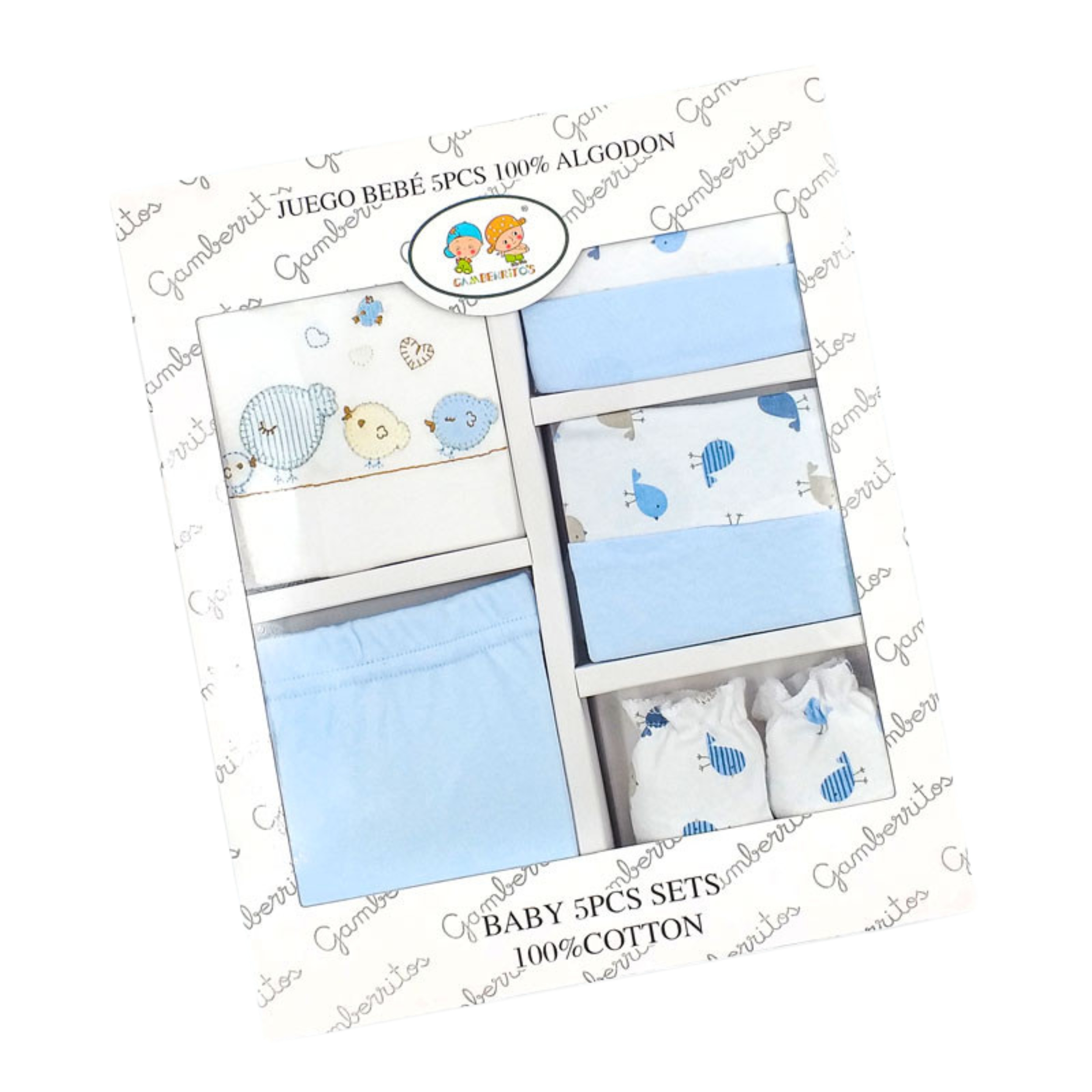 Imagen de pack de primera puesta bebé compuesto de 5 piezas en color azul
